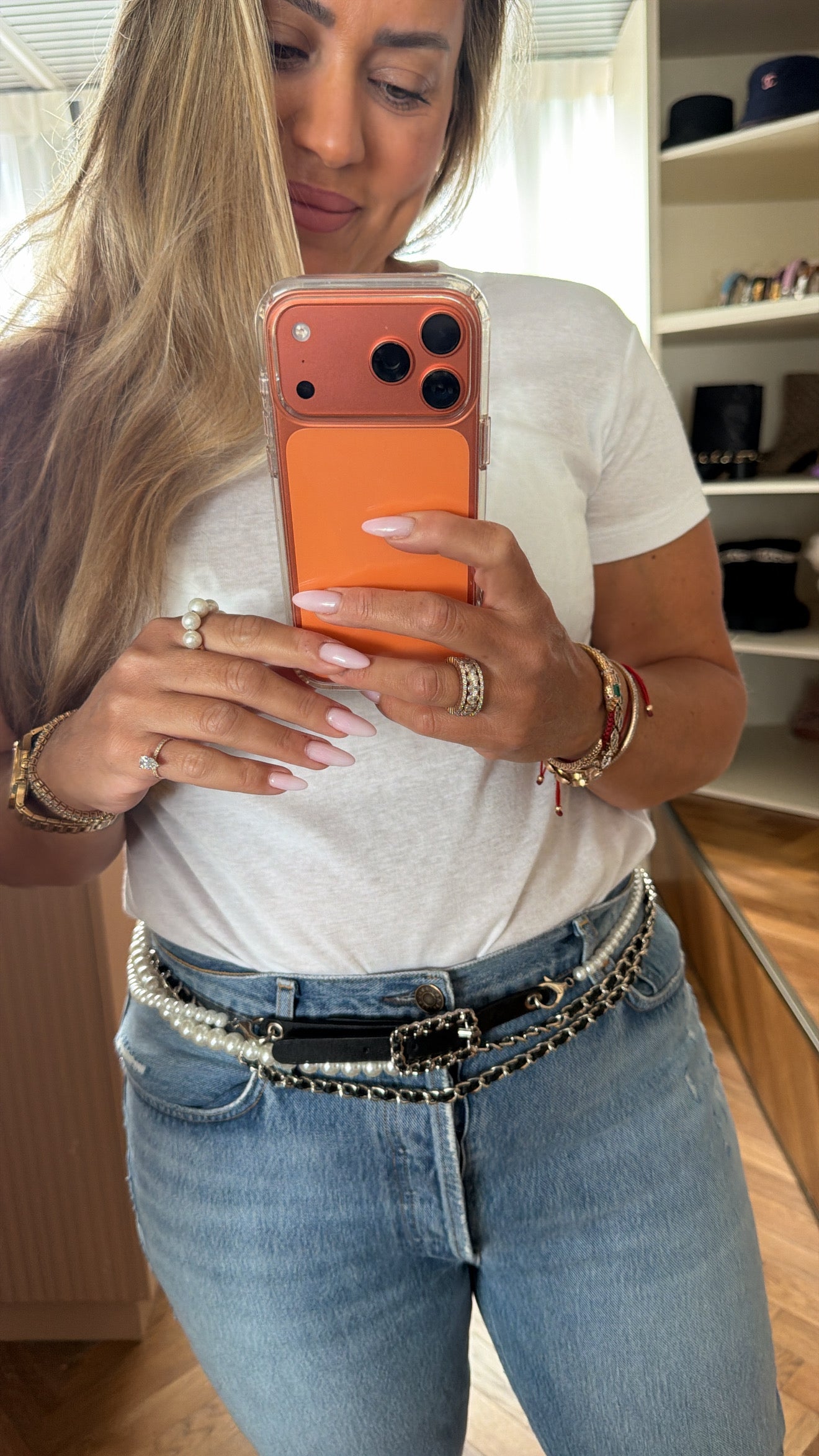 Pearl-embellished belt