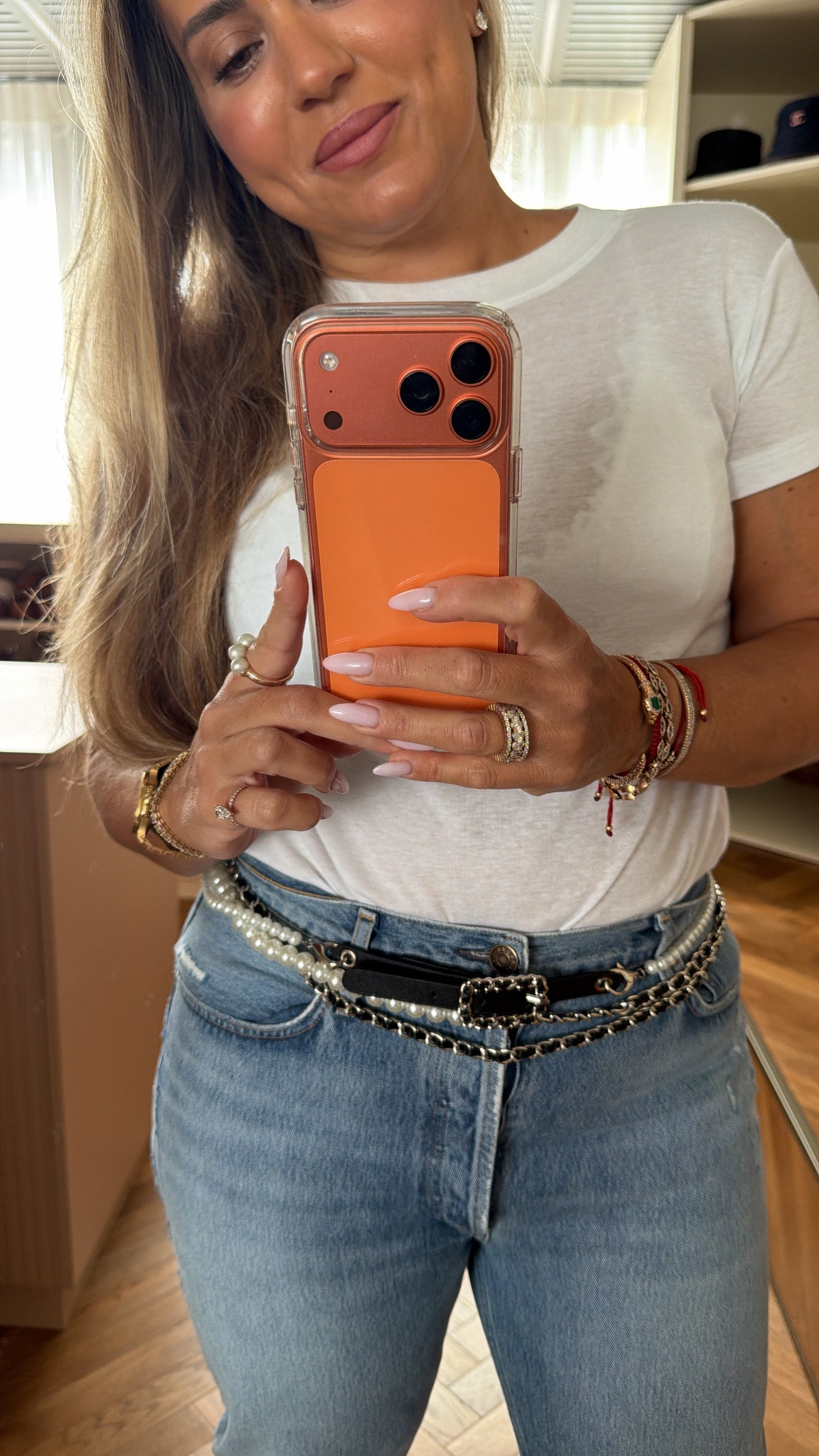 Pearl-embellished belt