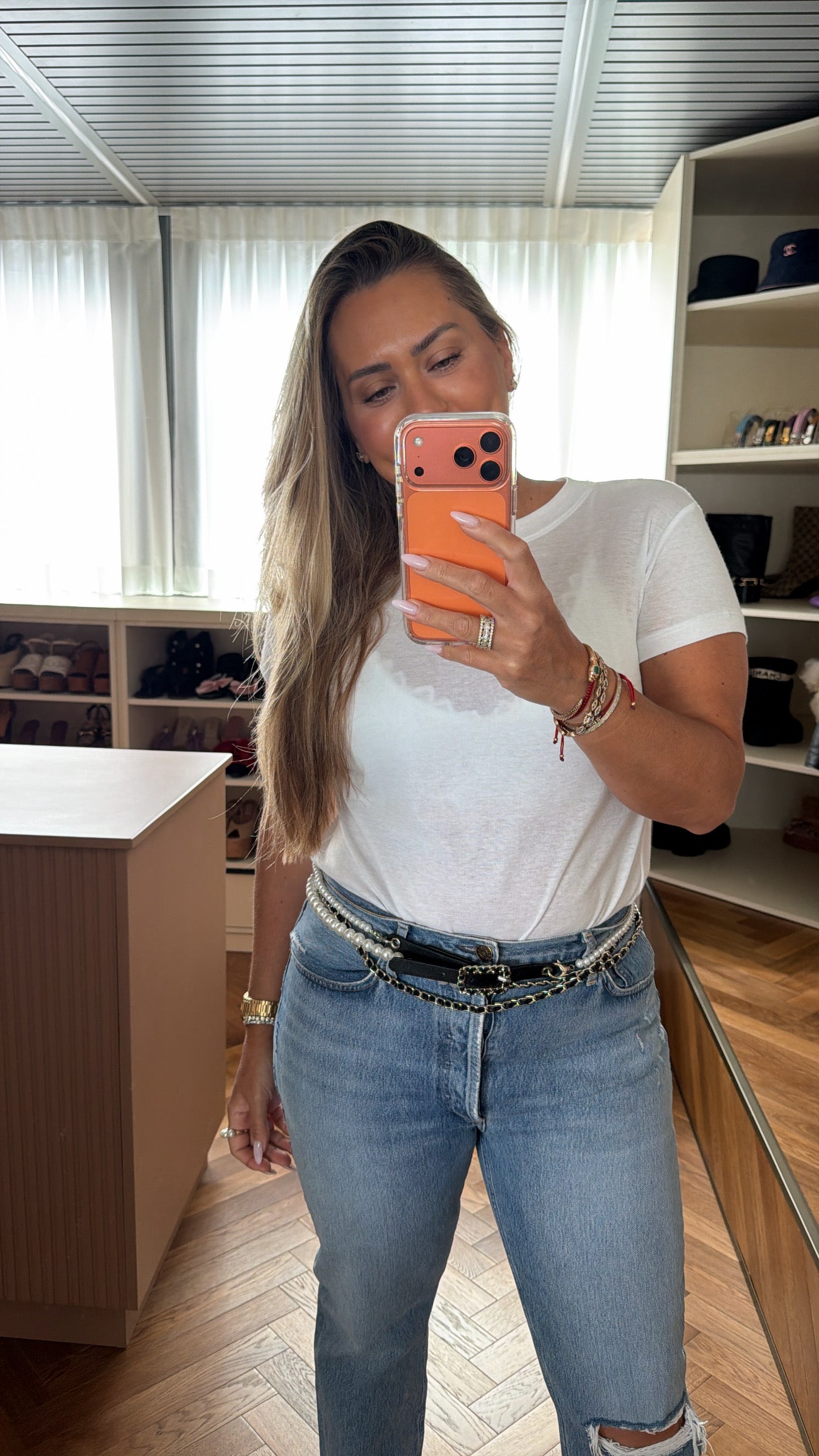 Pearl-embellished belt